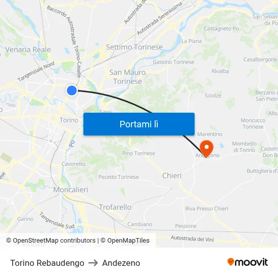 Torino Rebaudengo to Andezeno map