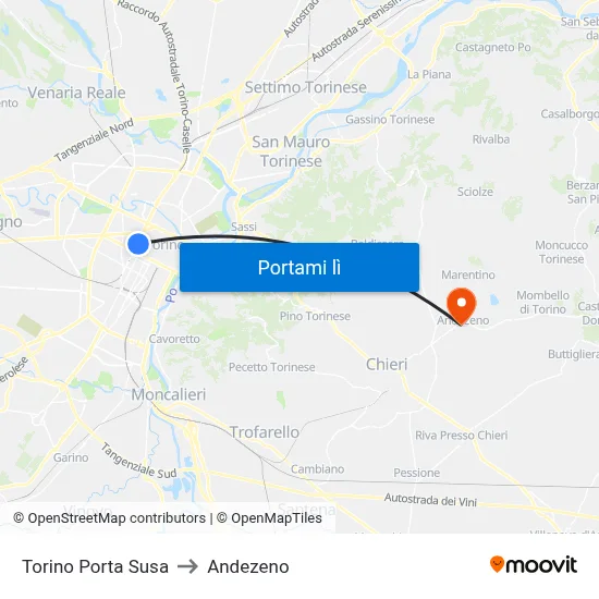 Torino Porta Susa to Andezeno map
