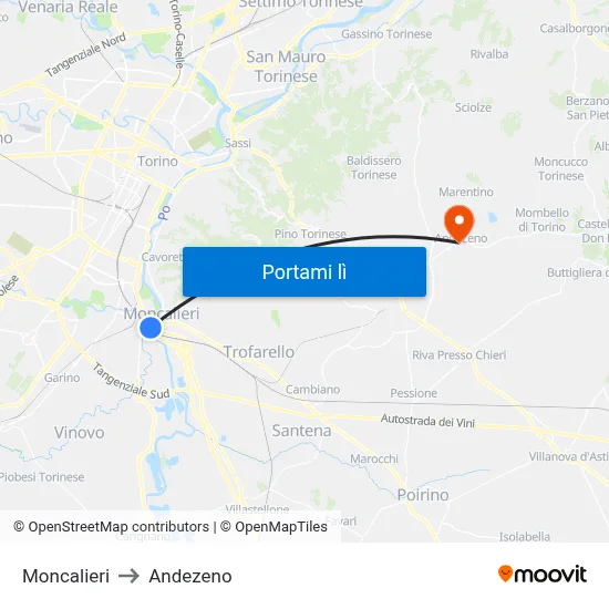 Moncalieri to Andezeno map