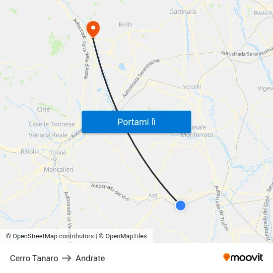 Cerro Tanaro to Andrate map