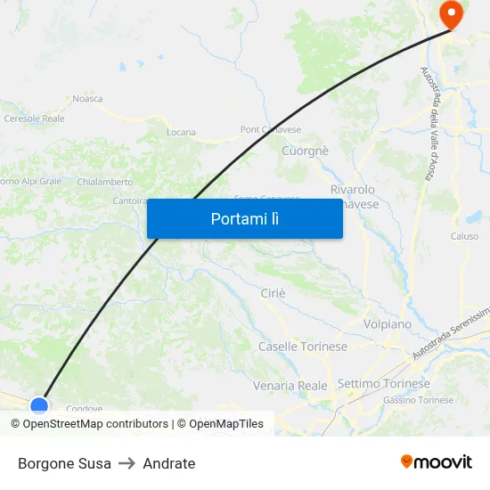 Borgone Susa to Andrate map