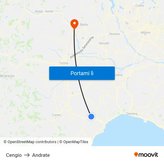 Cengio to Andrate map