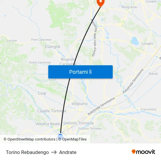 Torino Rebaudengo to Andrate map