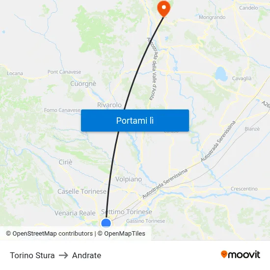 Torino Stura to Andrate map