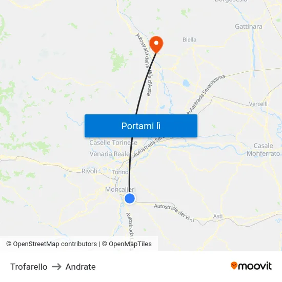 Trofarello to Andrate map