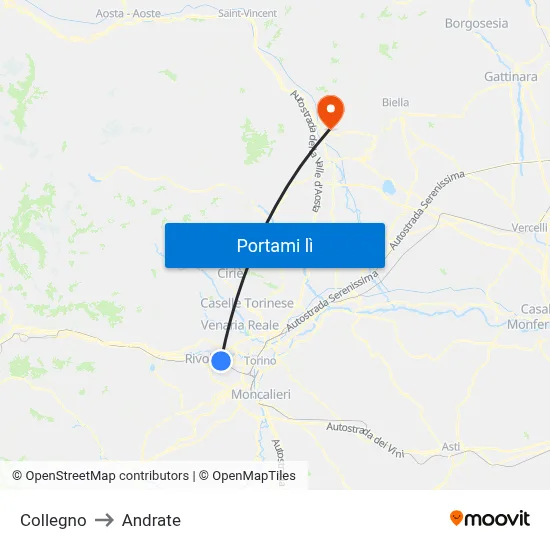 Collegno to Andrate map