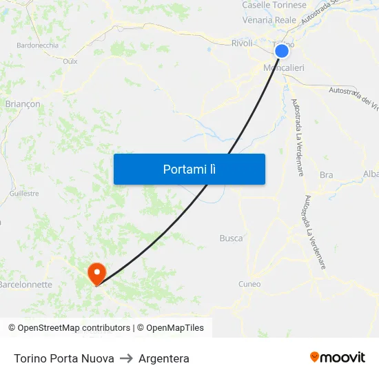Torino Porta Nuova to Argentera map