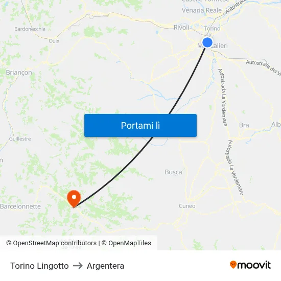Torino Lingotto to Argentera map