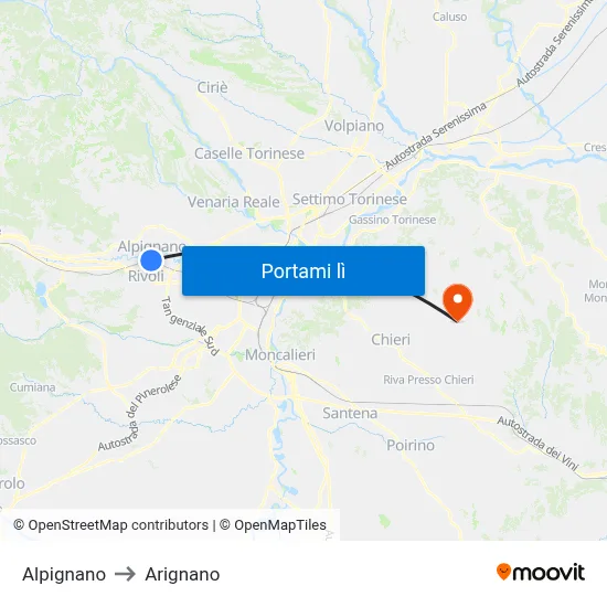 Alpignano to Arignano map