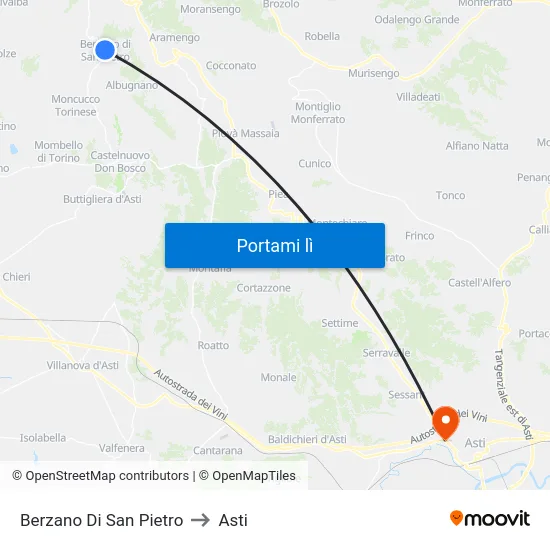 Berzano Di San Pietro to Asti map