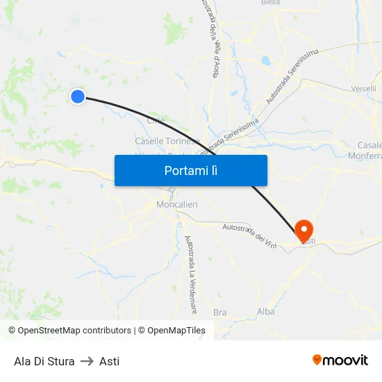 Ala Di Stura to Asti map