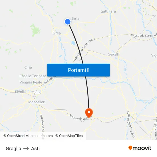 Graglia to Asti map