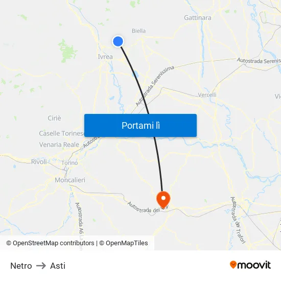 Netro to Asti map
