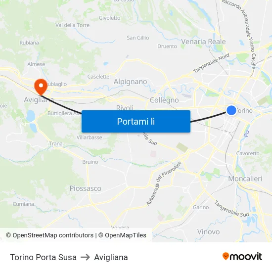 Torino Porta Susa to Avigliana map
