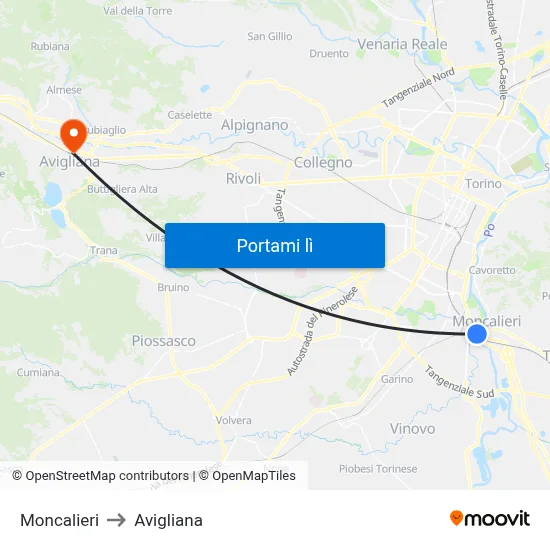 Moncalieri to Avigliana map