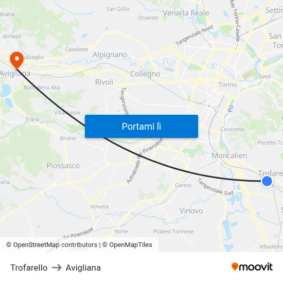 Trofarello to Avigliana map