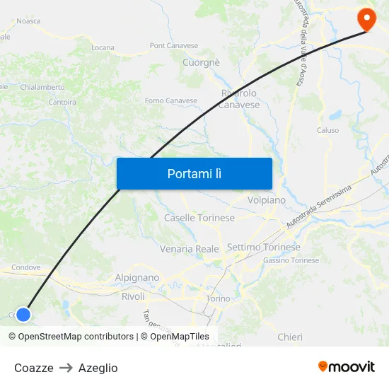 Coazze to Azeglio map