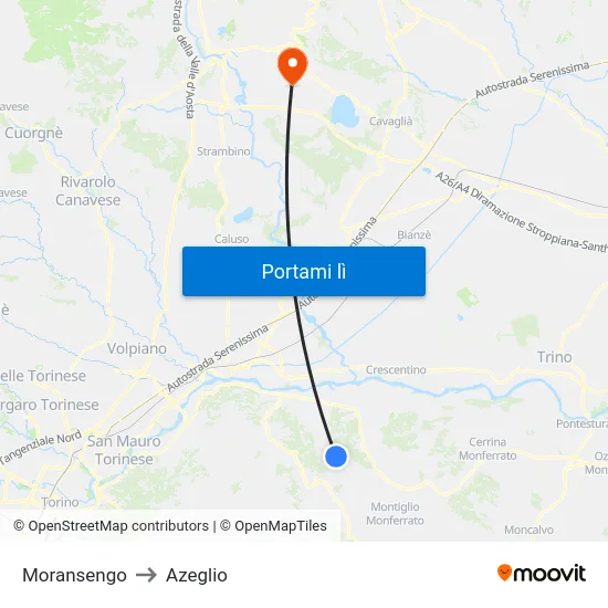 Moransengo to Azeglio map