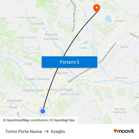 Torino Porta Nuova to Azeglio map