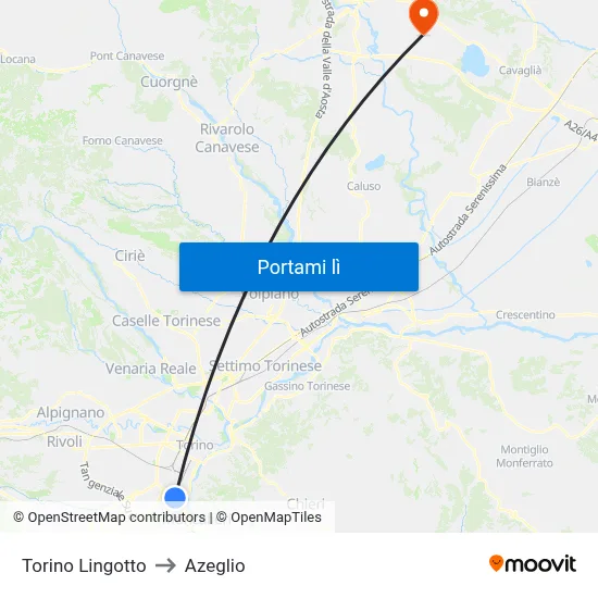 Torino Lingotto to Azeglio map