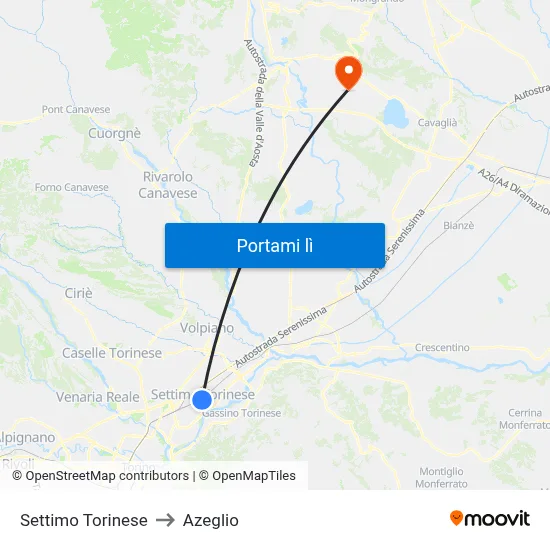 Settimo Torinese to Azeglio map