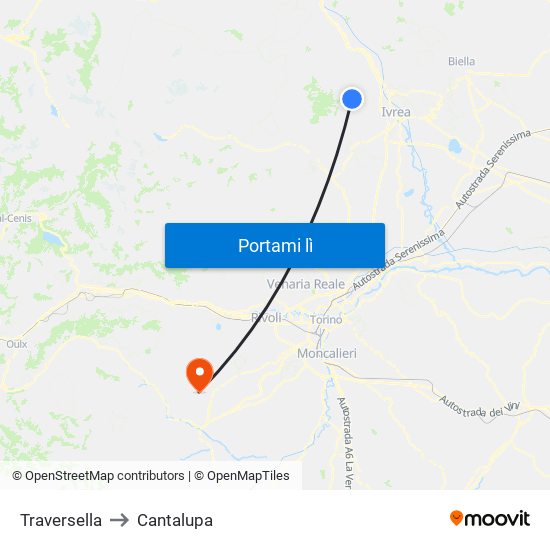 Traversella to Cantalupa map