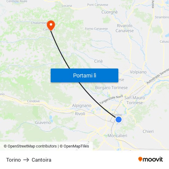 Torino to Cantoira map