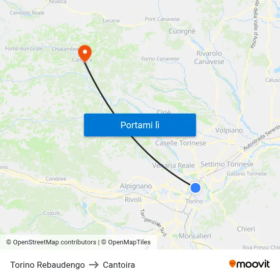 Torino Rebaudengo to Cantoira map