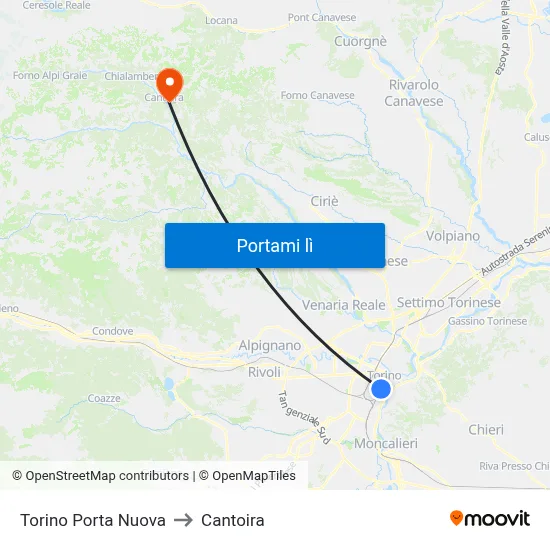 Torino Porta Nuova to Cantoira map