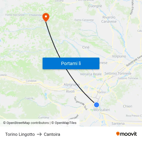 Torino Lingotto to Cantoira map