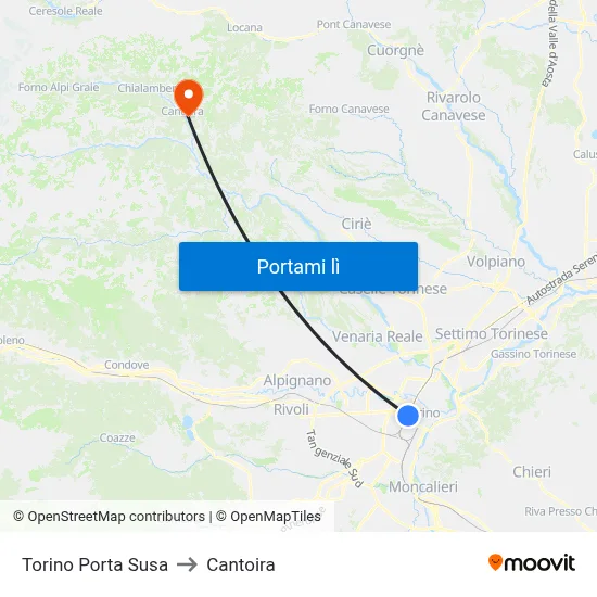 Torino Porta Susa to Cantoira map