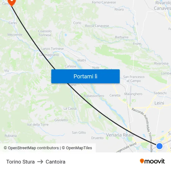Torino Stura to Cantoira map