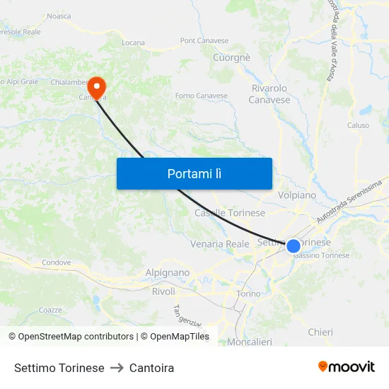Settimo Torinese to Cantoira map