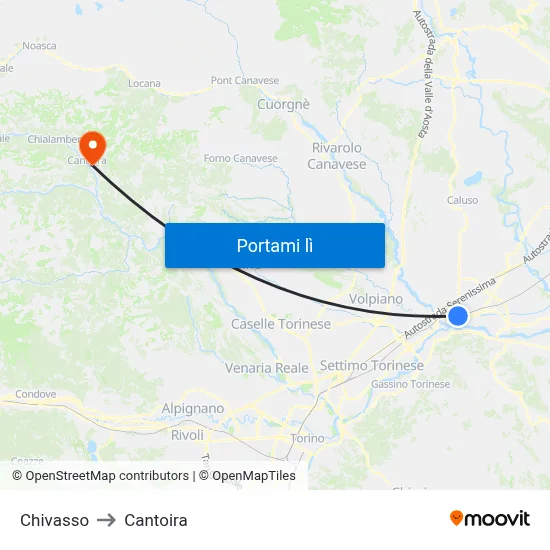 Chivasso to Cantoira map