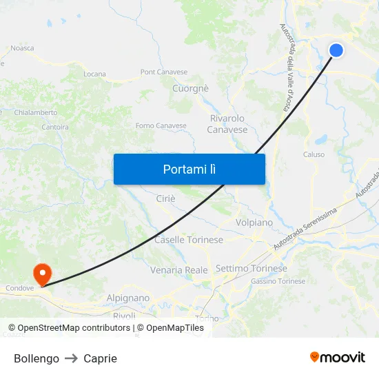 Bollengo to Caprie map