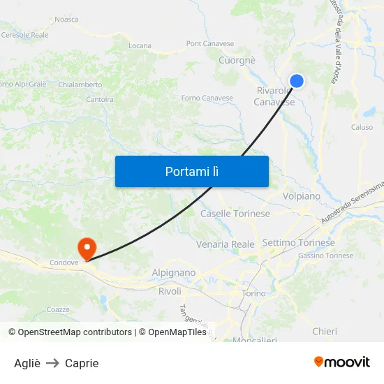 Agliè to Caprie map