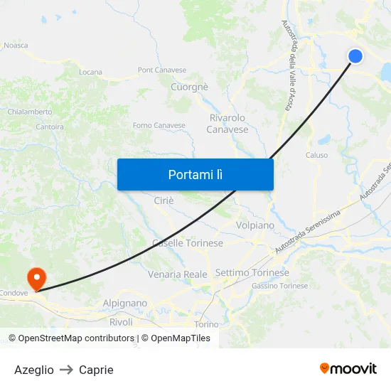 Azeglio to Caprie map