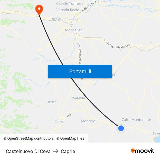 Castelnuovo Di Ceva to Caprie map