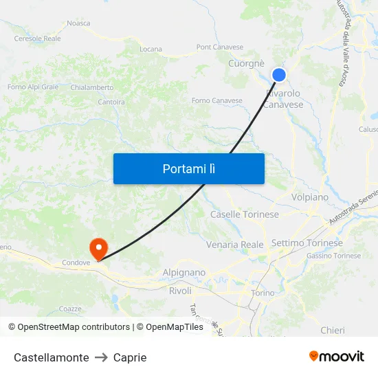 Castellamonte to Caprie map