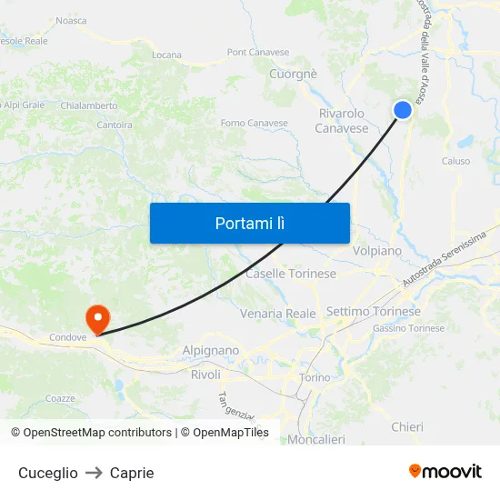 Cuceglio to Caprie map