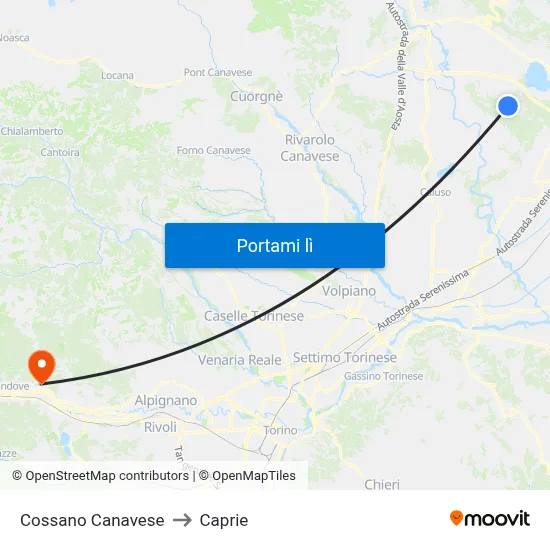 Cossano Canavese to Caprie map