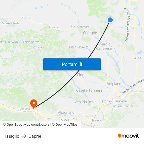 Issiglio to Caprie map