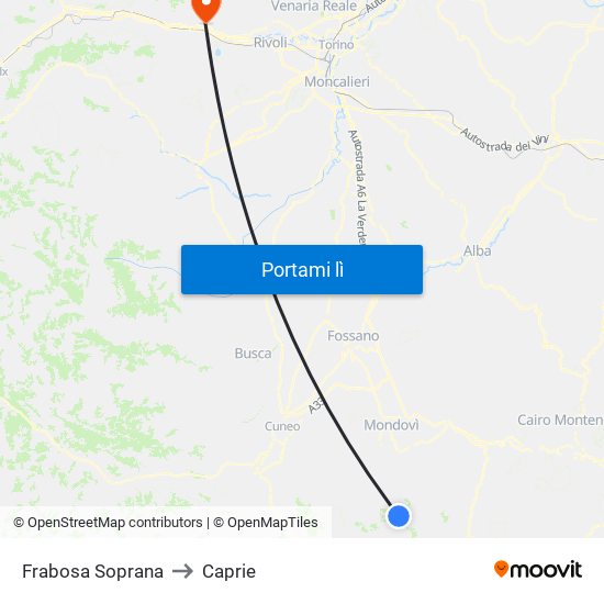Frabosa Soprana to Caprie map