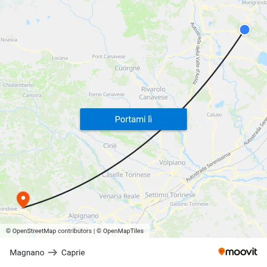 Magnano to Caprie map