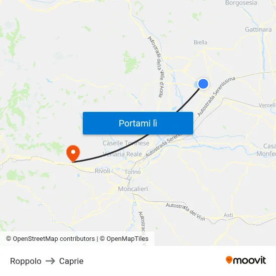 Roppolo to Caprie map