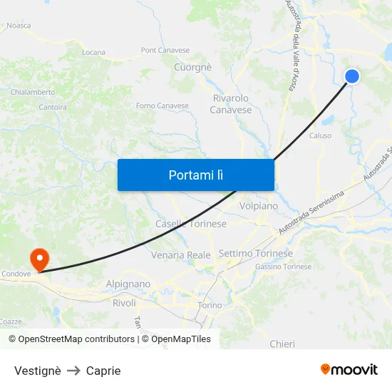 Vestignè to Caprie map