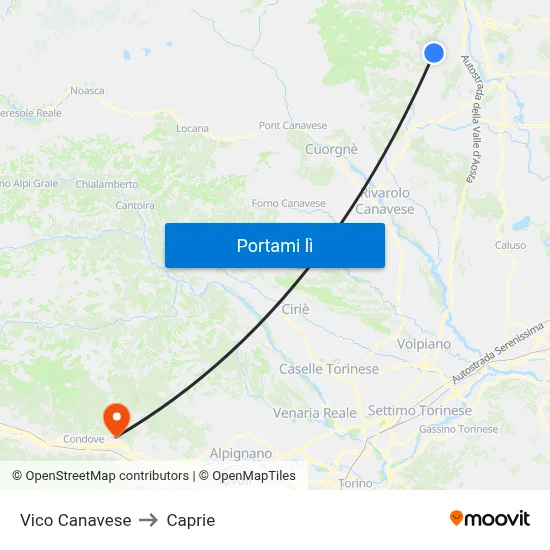 Vico Canavese to Caprie map