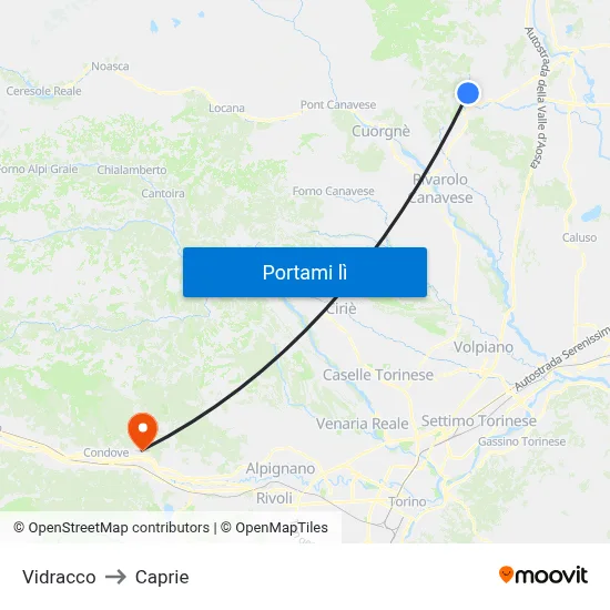 Vidracco to Caprie map