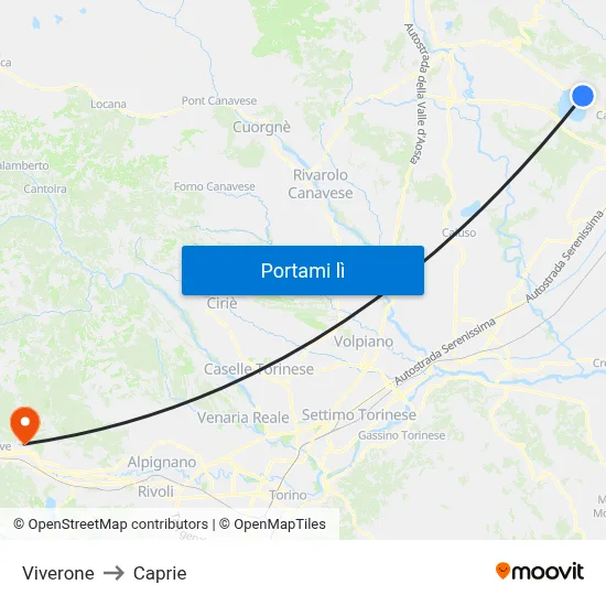 Viverone to Caprie map