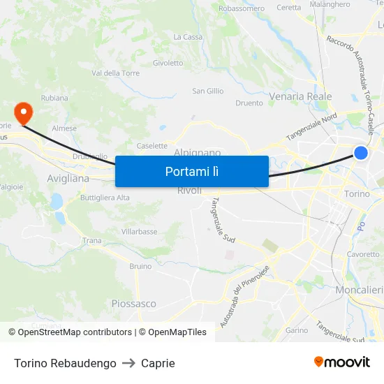 Torino Rebaudengo to Caprie map